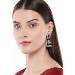 Aheli Intricate Crafted Bohemian Dual Tone Indian Oxidized Flower Shape Drop Dangle Square Jhumki Earrings Ethnic Wedding Fashion Jewelry for Women