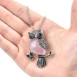 Top Plaza Owl Necklaces Healing Crystal Stone Pendant Reiki Spiritual Energy Gemstone Quartz Necklace Birthday for Women Men
