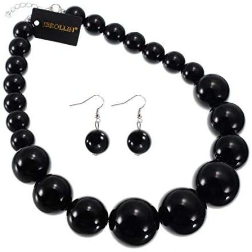 Fashion Large Big Simulated Pearl Statement Necklace Beads Chain Choker Collar Bib Necklace Earrings Jewelry Set