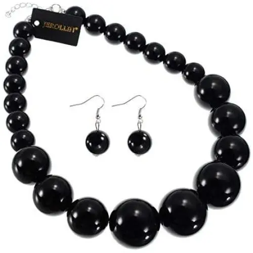 Fashion Large Big Simulated Pearl Statement Necklace Beads Chain Choker Collar Bib Necklace Earrings Jewelry Set
