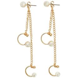 Earrings for Women-Double-Stranded Pearl Earrings Delicate Cuff Earrings Chain for Women and Girls