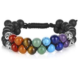 Top Plaza Bead Chakra Bracelet 7 Chakras Healing Crystals Bracelet Yoga Stone Beads Bracelets Meditation Relax Anxiety Bangle for Womens Mens