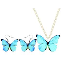 DUOWEI Acrylic Morpho Butterfly Earrings and Chain Necklace Monarch Butterfly Jewelry Sets Charms Insect Dangle Drop Pendant Ornament Gifts for Women Girls Teens