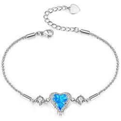 CiNily Opal Heart Bracelet for Women Girls 18K Gold Plated Adjustable Bracelets for Her