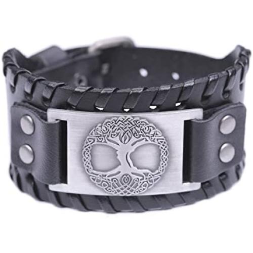 Pagan Tree of Life Yggdrasil Sigil Leather Bracelet Celtic Knot Amulet Jewelry