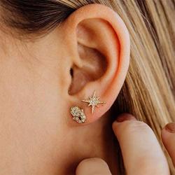 MYEARS Women CZ Stud Earrings Gold Diamond Cubic Zirconia Asymmetry 14K Gold Filled Tiny Boho Beach Simple Delicate Handmade Hypoallergenic Jewelry Gift