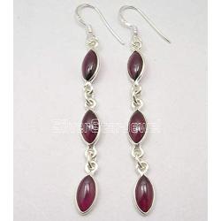 SilverStarJewel Marquise 5 x 10 mm Garnet Long Earrings 2.6'' 925 Pure Sterling Silver