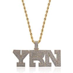 GUCY Hip Hop Jewelry Micropave Simulated Diamond Iced Out YRN Pendant Chain Necklace(Gold/Silver)