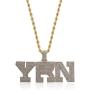 GUCY Hip Hop Jewelry Micropave Simulated Diamond Iced Out YRN Pendant Chain Necklace(Gold/Silver)
