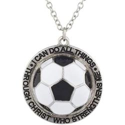 LUX ACCESSORIES Silver I Can Do All Things Religious Soccer Ball Charm Necklace