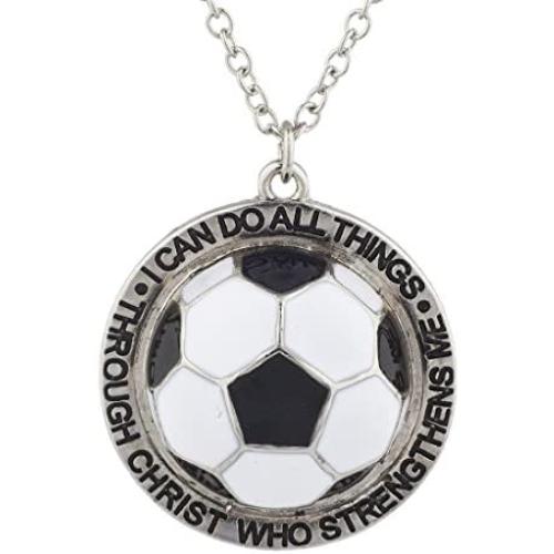 LUX ACCESSORIES Silver I Can Do All Things Religious Soccer Ball Charm Necklace