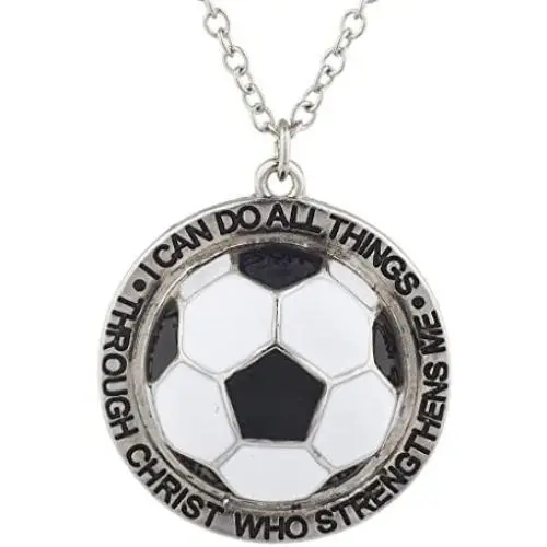 LUX ACCESSORIES Silver I Can Do All Things Religious Soccer Ball Charm Necklace LUX ACCESSORIES Silver I Can Do All Things Religious Soccer Ball Charm Necklace