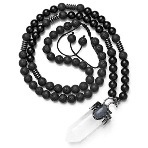 Top Plaza Natural Stone Healing Crystal Hexagonal Pointed Gemstone Pendant Necklace Crescent Moon Jewelry Adjustable Lava Rock Beads Necklaces for Women Men Top Plaza Natural Stone Healing Crystal Hexagonal Pointed Gemstone Pendant Necklace Crescent Moon Jewelry Adjustable Lava Rock Beads Necklaces for Women Men