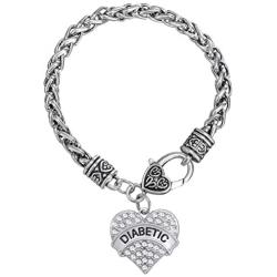 My Shape Diabetic Awareness Charm Clear Crystal Heart Bracelet Medical Alert Jewelry for Women