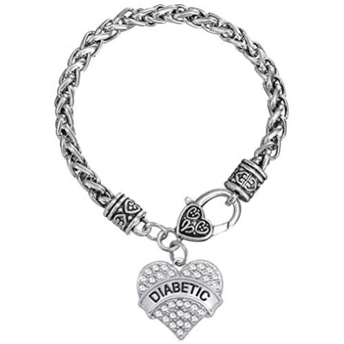 My Shape Diabetic Awareness Charm Clear Crystal Heart Bracelet Medical Alert Jewelry for Women