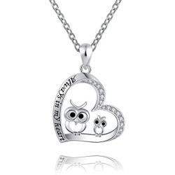 ACJFA Owl Necklaces for Women Girls 925 Sterling Silver Mother Daughter Cute Owl Always in My Heart Pendant Necklace Animal Jewelry for Birthday Mothers Day Gift