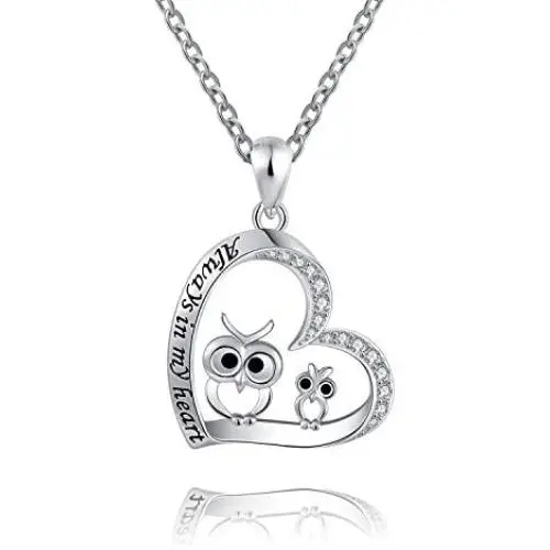 ACJFA Owl Necklaces for Women Girls 925 Sterling Silver Mother Daughter Cute Owl Always in My Heart Pendant Necklace Animal Jewelry for Birthday Mothers Day Gift ACJFA Owl Necklaces for Women Girls 925 Sterling Silver Mother Daughter Cute Owl Always in My Heart Pendant Necklace Animal Jewelry for Birthday Mothers Day Gift