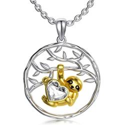 AOBOCO Sloth Gifts Sterling Silver Sloth Pendant Necklace with Crystals, Birthday Anniversary Jewelry Gifts for Her Wife Mom Girlfriend Women