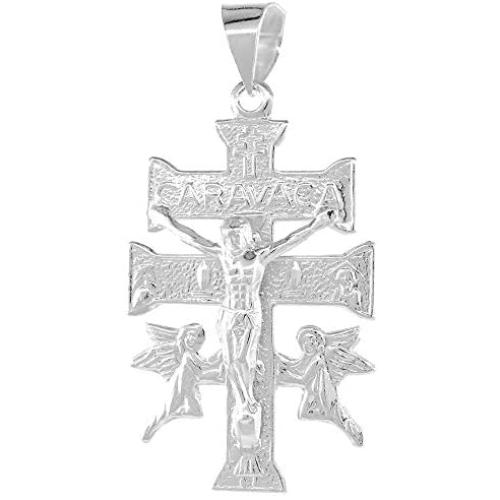 1 1/4 inch Sterling Silver Caravaca Cross Pendant for Men and Women High Polished