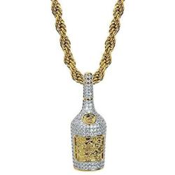 TOPGRILLZ 14K Gold Plated Simulated Diamond Drink Bottle Iced Out Pendant Necklace for Men Fashion Jewelry Gifts