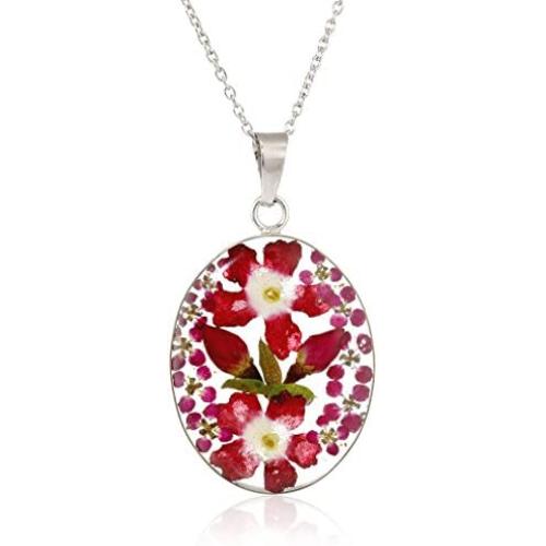 Amazon Collection Sterling Silver/Gold Over Sterling Silver Pressed Flower Pendant Necklace