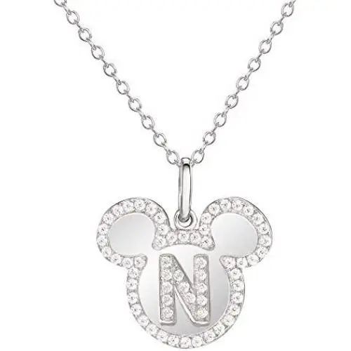 Disney Mickey Mouse Initial Sterling Silver and Cubic Zirconia Necklace, 18” Disney Mickey Mouse Initial Sterling Silver and Cubic Zirconia Necklace, 18”
