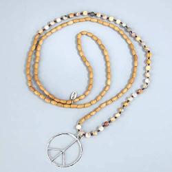 KELITCH Classic Peace Sign Necklace Love Hippie Pendant Frosted Crystal Beaded Necklace