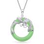 Asian Style Open Round Circle Disc Red Green Dyed Jade Dragon Pendant Necklace For Women 925 Sterling Silver 18 Inch