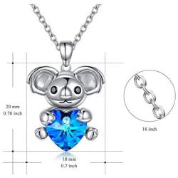 AOBOCO Cute Koala Necklace Sterling Silver Koala Bear Heart Pendant Necklace Embellished with Crystals from Austria, Fine Koala Jewelry Gifts for Women - Hold My Heart Series