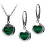 Amber by Graciana Sterling Silver Imitation Malachite Heart Round Earrings Pendant Set Rolo Chain 18 Inches