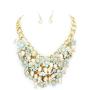 Uniklook Chunky Statement Mint Green Flowers Beads Gold Chain Women Necklace Earrings Set Fashion Jewelry