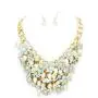 Uniklook Chunky Statement Mint Green Flowers Beads Gold Chain Women Necklace Earrings Set Fashion Jewelry