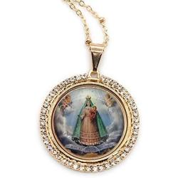 Virgin Caridad del Cobre Pendant Necklace 18K Gold Plated Chain ''18 Inches'' Length Religious Jewelry