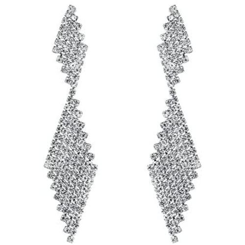 Dangle Rhinestone Earrings For Women - Double Rhombus Sparking Rhinestone Geometric Drop Dangling Earrings for Gifts