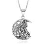 925 Sterling Silver Celtic Crescent Moon Wolf Pendant Necklace, 18''