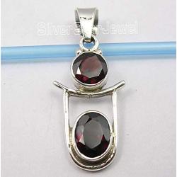SilverStarJewel 7 x 7, 7 x 9 mm Garnet Pendant 1.4'' 925 Fine Silver New Jewelry