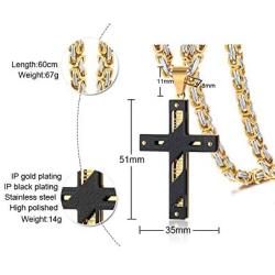 MEALGUET Two-Tone Black and Gold Stainless Steel Lords Prayer English Bible Verse Our Father Cross Crucifix Pendant Necklace