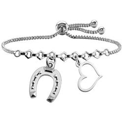 BAUNA Lucky Horseshoe Bracelet Love Heart Pendant Good Luck Horseshoe Charm Adjustable Link Bracelet for Cowboy Cowgirl Horse Lover Gifts Equestrian Riding Gift