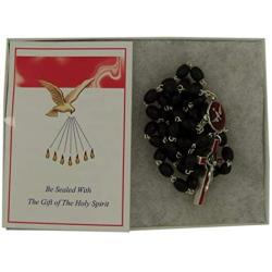Needzo Holy Spirit Dove Black Bead Confirmation Rosary with Prayer Card, 19 Inch
