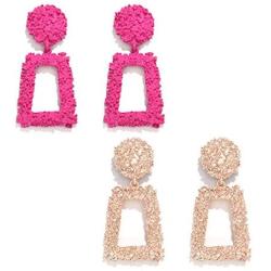 boderier Rasied Statement Earrings Women Vintage Chunky Metal Textured Geometric Square Drop Door Knocker Earrings Set