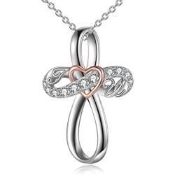 POPKIMI Mom Gifts for Mothers Day I Love You Jewelry 925 Sterling Silver Cross Necklace [ Rose Flower and I Love You ] Faith Necklace for Mother Girlfriend Wife Women Girls Friends Birthday Gift