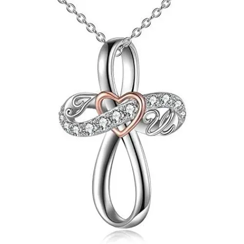 POPKIMI Mom Gifts for Mothers Day I Love You Jewelry 925 Sterling Silver Cross Necklace [ Rose Flower and I Love You ] Faith Necklace for Mother Girlfriend Wife Women Girls Friends Birthday Gift