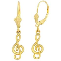 High Polish 10k Yellow Gold Treble G Clef Music Note Dangle Earrings