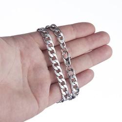 Silvadore 9mm Curb Mens Necklace - Silver Chain Flat Cuban Stainless Steel Jewelry - Neck Link Chains for Men Man Boys Male Heavy Military - 18 20 22 24 inch