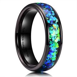 King Will Mens 4mm 6mm 8mm Black Tungsten Carbide Wedding Ring Shining Blue-Green Fragments Engagement Band
