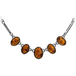 Sterling Silver Amber Oval Necklace Length 17.5 Inches