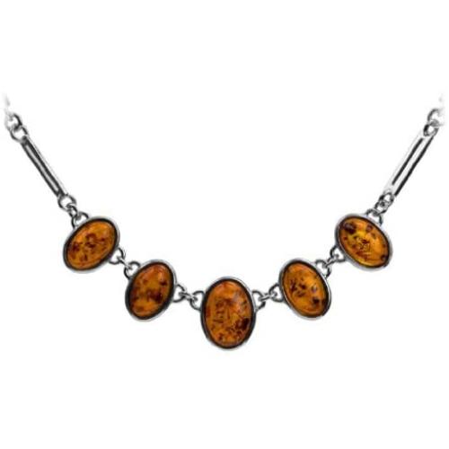 Sterling Silver Amber Oval Necklace Length 17.5 Inches