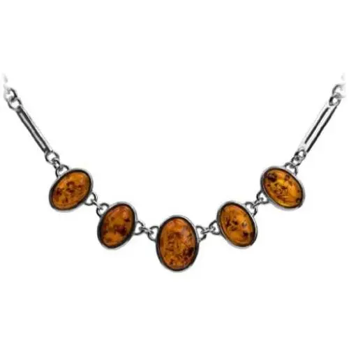 Sterling Silver Amber Oval Necklace Length 17.5 Inches Sterling Silver Amber Oval Necklace Length 17.5 Inches