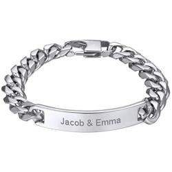 GoldChic Jewelry Personalized Mens ID Bracelets,Stainless Steel Bracelets, 10mm/12mm Wide Curb Link ID Bracelet/Elastic Stretch Bracelet (3 Options: 7.5inches/8.3inches/Stretch),Matching Bracelets