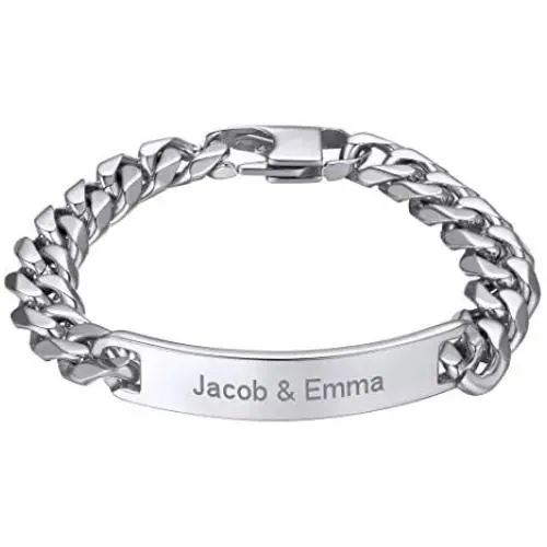 GoldChic Jewelry Personalized Mens ID Bracelets,Stainless Steel Bracelets, 10mm/12mm Wide Curb Link ID Bracelet/Elastic Stretch Bracelet (3 Options: 7.5inches/8.3inches/Stretch),Matching Bracelets GoldChic Jewelry Personalized Mens ID Bracelets,Stainless Steel Bracelets, 10mm/12mm Wide Curb Link ID Bracelet/Elastic Stretch Bracelet (3 Options: 7.5inches/8.3inches/Stretch),Matching Bracelets